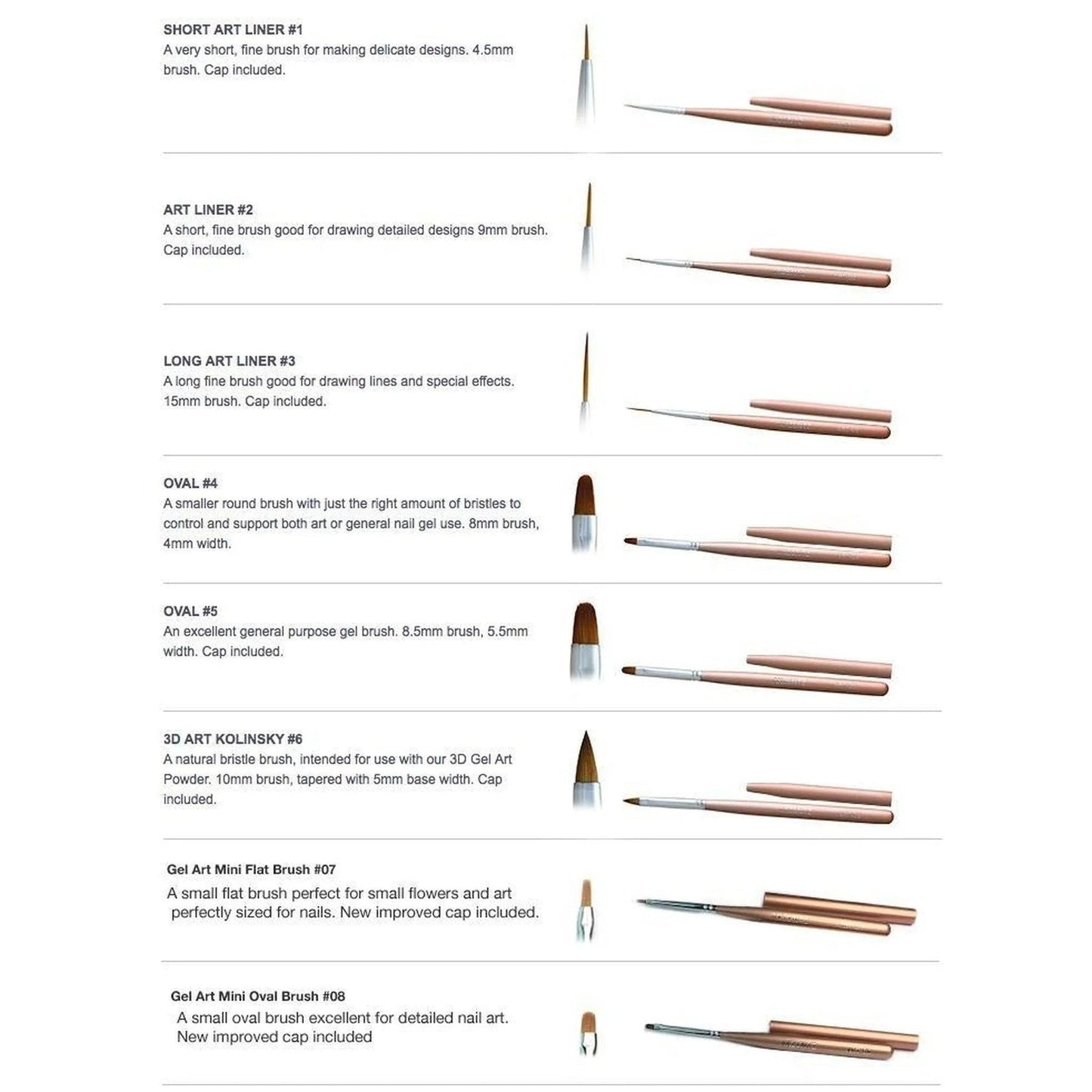 Set of Gel Art Brushes (#1-8)